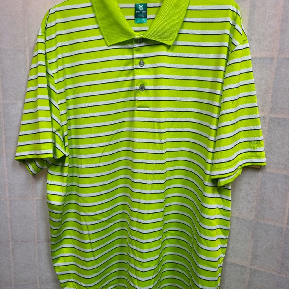 Pro Tour Men's XXL Green Airplay Polo Collar Short Sleeve Golf Shirt Polyester